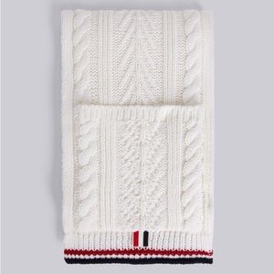 Thom Browne Aran cable knit scarf white